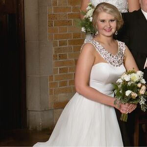 Sherri Hill White and Silver Beaded Gown